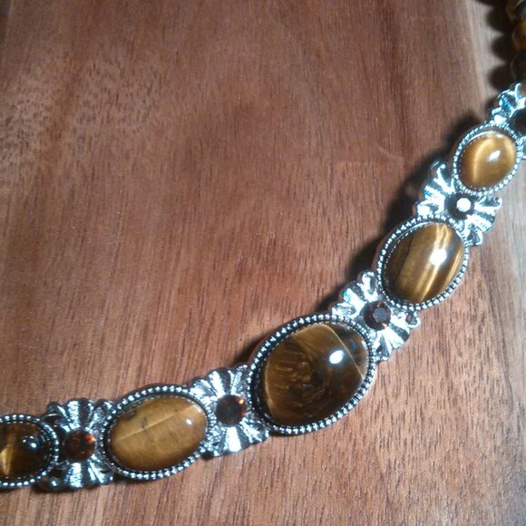 Tiger's eye and Brown Glass Beaded Necklace - Picture 4 of 8